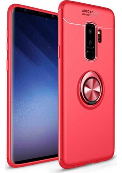 Jopus Samsung Galaxy S9 Plus Kılıf Ultra Korumalı Yüzüklü Standlı Ravel Silikon - (Kırmızı) + Cam Ekran Koruyucu