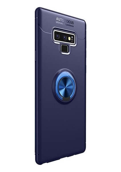 Jopus Samsung Galaxy Note 9 Kılıf Ultra Korumalı Yüzüklü Standlı Ravel Silikon - (Lacivert) + Cam Ekran Koruyucu