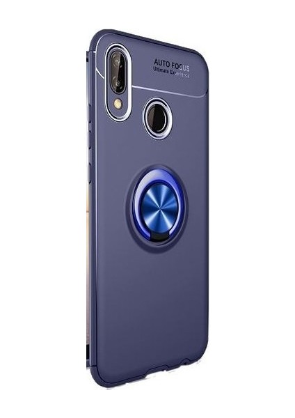 Jopus Huawei P20 Lite Kılıf Ultra Korumalı Yüzüklü Standlı Ravel Silikon - (Lacivert) + Cam Ekran Koruyucu