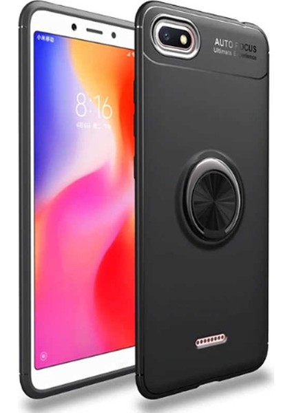 Jopus Xioami Redmi 6A Kılıf Ultra Korumalı Yüzüklü Standlı Ravel Silikon - (Siyah) + Cam Ekran Koruyucu