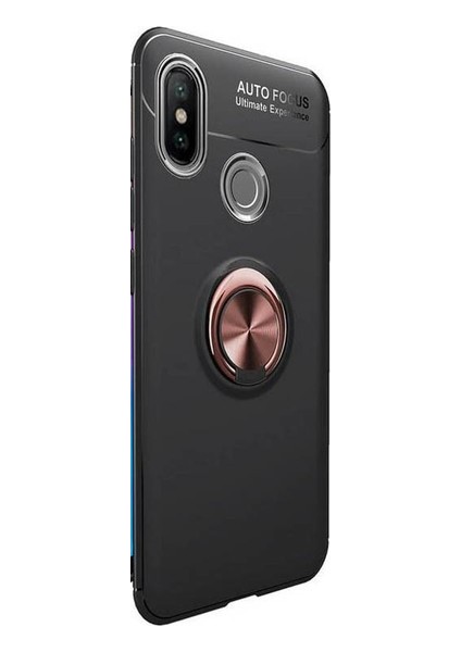 Jopus Xioami Mi A2 (6X) Kılıf Ultra Korumalı Yüzüklü Standlı Ravel Silikon - (Siyah - Rose Gold) + Cam Ekran Koruyucu