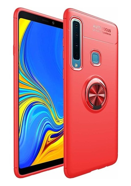 Jopus Samsung Galaxy A9 2018 Kılıf Ultra Korumalı Yüzüklü Standlı Ravel Silikon - (Kırmızı) + Nano Ekran Koruma