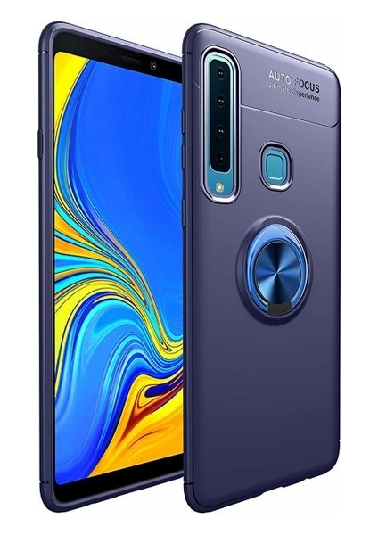 Jopus Samsung Galaxy A9 2018 Kılıf Ultra Korumalı Yüzüklü Standlı Ravel Silikon - (Lacivert) + Nano Ekran Koruma