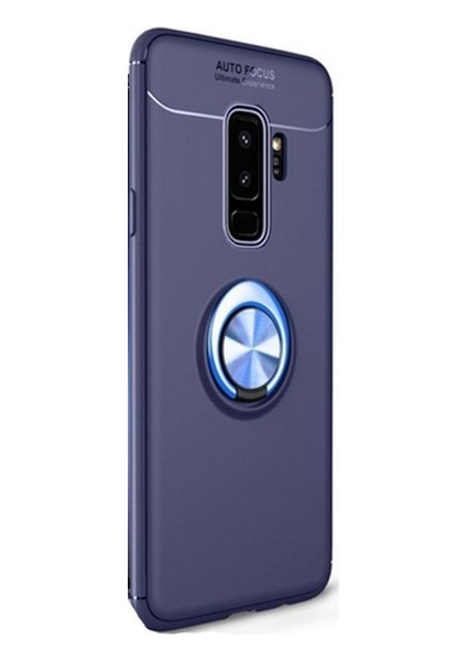 Jopus Samsung Galaxy S9 Kılıf Ultra Korumalı Yüzüklü Standlı Ravel Silikon - (Lacivert) + Full Body Ekran Koruma