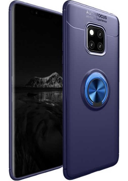 Jopus Huawei Mate 20 Pro Kılıf Ultra Korumalı Yüzüklü Standlı Ravel Silikon - (Lacivert) + Nano Ekran Koruma