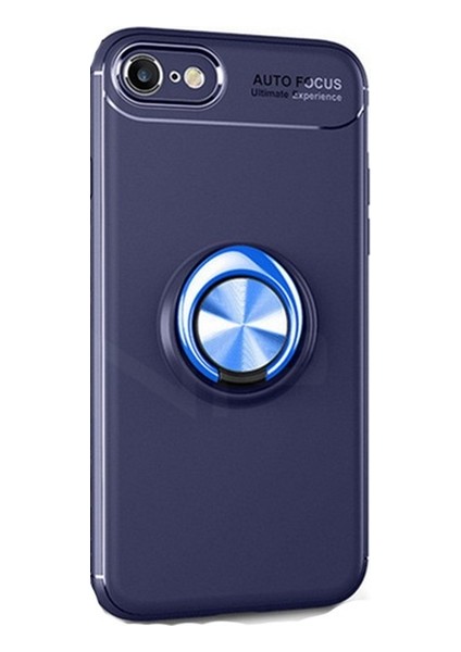 Jopus Apple iPhone 7 Plus Kılıf Ultra Korumalı Yüzüklü Standlı Ravel Silikon - (Lacivert) + Nano Ekran Koruma