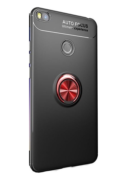 Jopus Xioami Mi Max 2 Kılıf Ultra Korumalı Yüzüklü Standlı Ravel Silikon - (Siyah - Kırmızı) + Nano Ekran Koruma