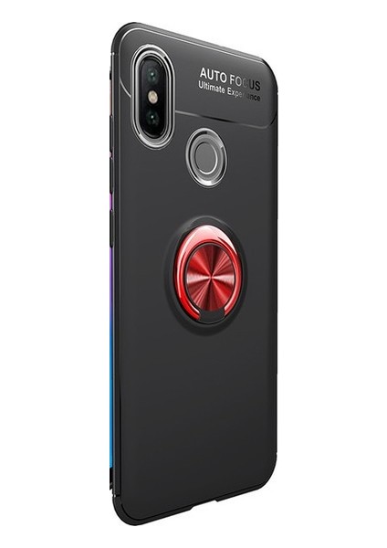 Jopus Xioami Mi 8 Kılıf Ultra Korumalı Yüzüklü Standlı Ravel Silikon - (Siyah - Kırmızı) + Nano Ekran Koruma