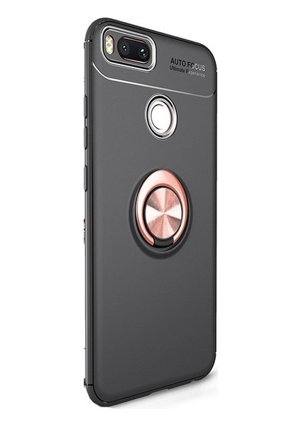 Jopus Xioami Mi A1 (5X) Kılıf Ultra Korumalı Yüzüklü Standlı Ravel Silikon - (Siyah - Rose Gold) + Nano Ekran Koruma