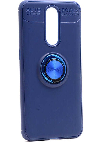 Jopus Oppo RX17 Pro Kılıf Ultra Korumalı Yüzüklü Standlı Ravel Silikon - (Lacivert) + Nano Ekran Koruma