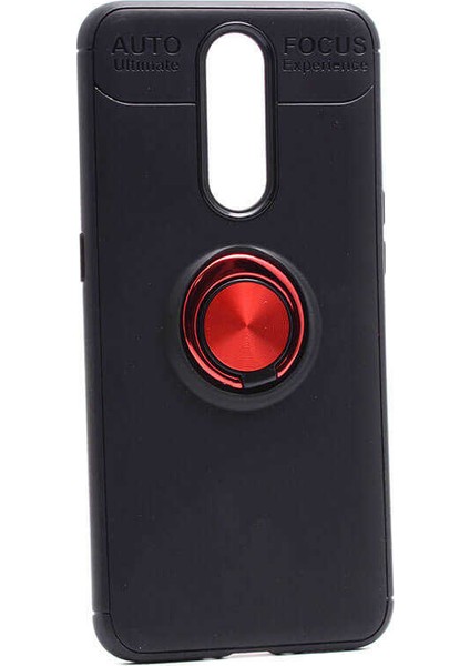 Jopus Oppo RX17 Pro Kılıf Ultra Korumalı Yüzüklü Standlı Ravel Silikon - (Siyah - Kırmızı) + Nano Ekran Koruma