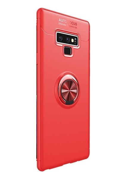 Jopus Samsung Galaxy Note 9 Kılıf Ultra Korumalı Yüzüklü Standlı Ravel Silikon - (Kırmızı) + Full Body 360 (Ön - Arka)