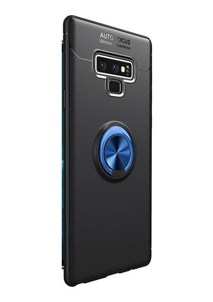 Jopus Samsung Galaxy Note 9 Kılıf Ultra Korumalı Yüzüklü Standlı Ravel Silikon - (Siyah - Mavi) + Full Body 360 (Ön - Arka)