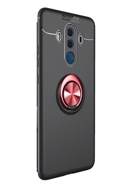 Jopus Huawei Mate 10 Pro Kılıf Ultra Korumalı Yüzüklü Standlı Ravel Silikon - (Siyah - Kırmızı) + Full Body 360 (Ön - Arka)