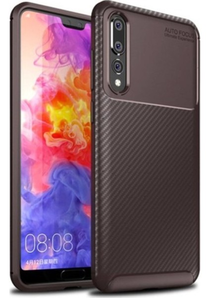 Jopus Huawei P20 Pro Kılıf Karbon Desenli Lux Negro Silikon - Kahverengi
