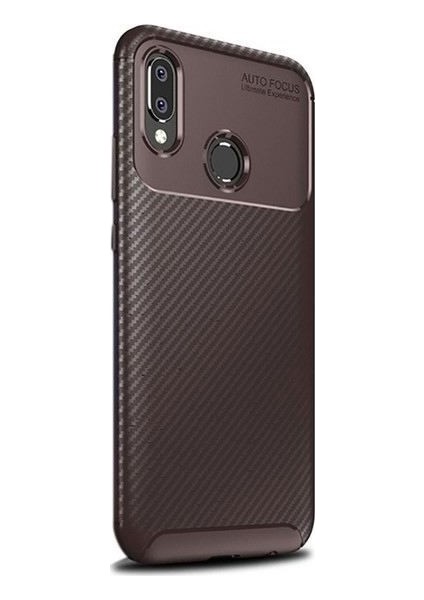 Jopus Huawei P30 Lite Kılıf Karbon Desenli Lux Negro Silikon - Kahverengi + Cam Ekran Koruyucu
