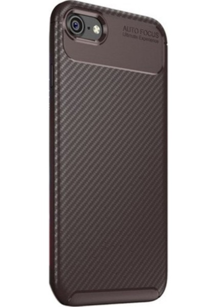 Jopus Apple iPhone 8 Kılıf Karbon Desenli Lux Negro Silikon - Kahverengi + Nano Ekran Koruyucu