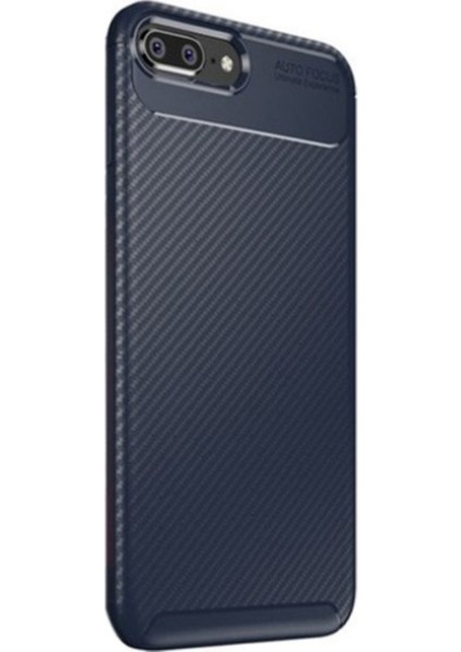 Jopus Apple iPhone 8 Plus Kılıf Karbon Desenli Lux Negro Silikon - Lacivert + Nano Ekran Koruyucu