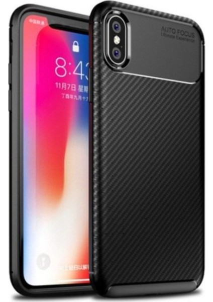 Jopus Apple iPhone XS Kılıf Karbon Desenli Lux Negro Silikon - Siyah + Nano Ekran Koruyucu