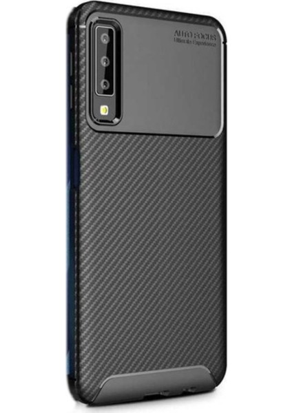 Jopus Samsung Galaxy A7 2018 Kılıf Karbon Desenli Lux Negro Silikon - Siyah + Nano Ekran Koruyucu