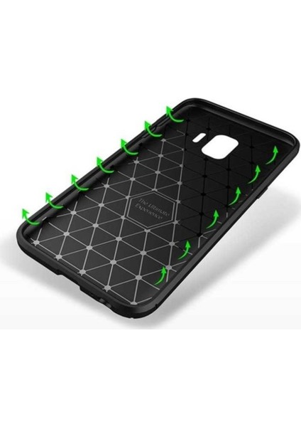 Jopus Samsung Galaxy J4 Kılıf Karbon Desenli Lux Negro Silikon - Siyah + Nano Ekran Koruyucu