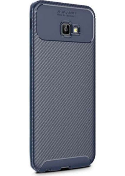 Jopus Samsung Galaxy J4 Plus Kılıf Karbon Desenli Lux Negro Silikon - Lacivert + Nano Ekran Koruyucu