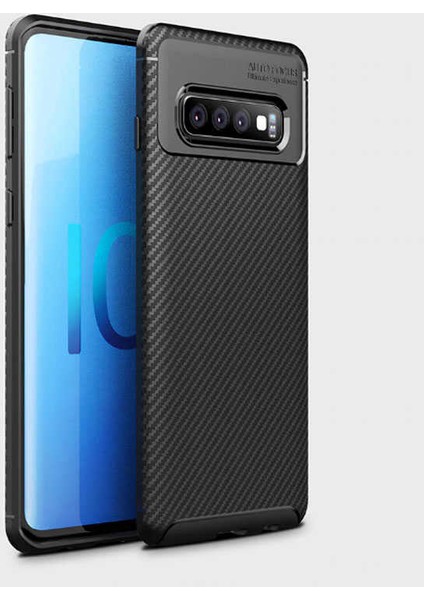 Jopus Samsung Galaxy S10 E Kılıf Karbon Desenli Lux Negro Silikon - Siyah + Full Body Ekran Koruyucu