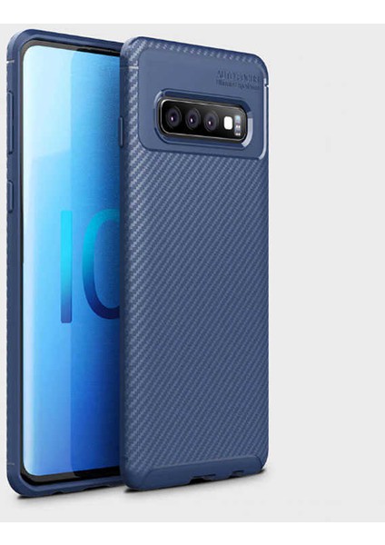 Jopus Samsung Galaxy S10 E Kılıf Karbon Desenli Lux Negro Silikon - Lacivert + Full Body Ekran Koruyucu