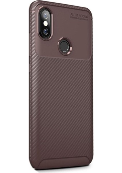 Jopus Xioami Mi A2 Lite Kılıf Karbon Desenli Lux Negro Silikon - Kahverengi + Nano Ekran Koruyucu