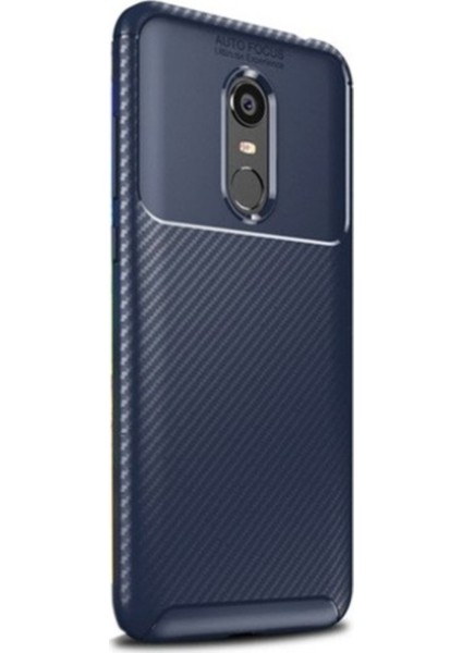 Jopus Xioami Redmi 5 Plus Kılıf Karbon Desenli Lux Negro Silikon - Lacivert + Nano Ekran Koruyucu