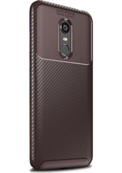 Jopus Xioami Redmi 5 Plus Kılıf Karbon Desenli Lux Negro Silikon - Kahverengi + Nano Ekran Koruyucu