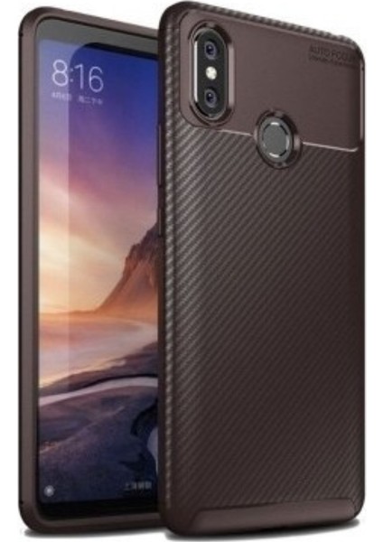 Jopus Xioami Redmi Note 6 Pro Kılıf Karbon Desenli Lux Negro Silikon - Kahverengi + Nano Ekran Koruyucu