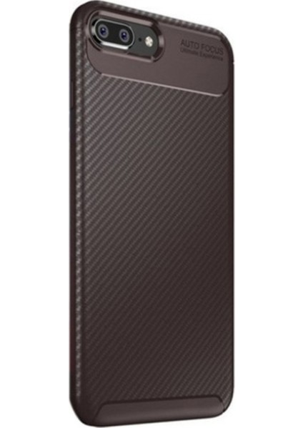 Jopus Apple iPhone 8 Plus Kılıf Karbon Desenli Lux Negro Silikon - Kahverengi + Full Body Ekran Koruyucu (Ön Arka)