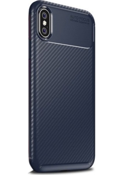 Jopus Apple iPhone X Kılıf Karbon Desenli Lux Negro Silikon - Lacivert + Full Body Ekran Koruyucu (Ön Arka)