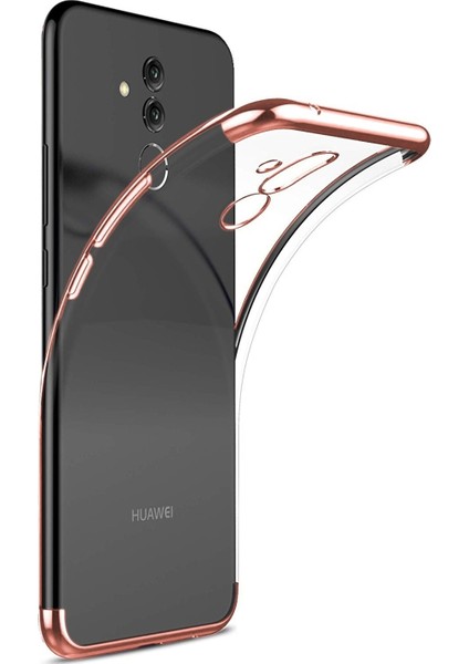 Jopus Huawei Mate 20 Lite Dört Köşe Renkli Şeffaf Lazer Silikon - Rose