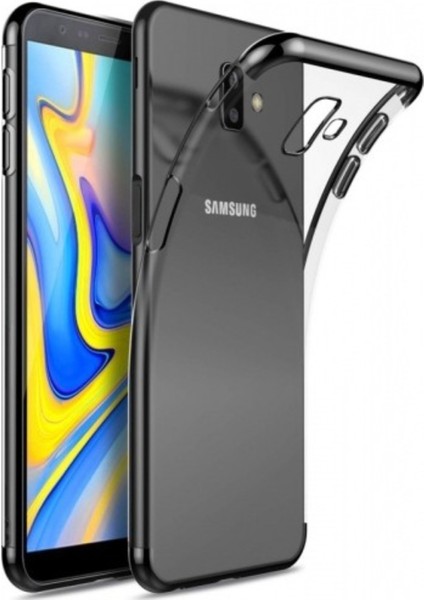 Jopus Samsung Galaxy J6 Plus Dört Köşe Renkli Şeffaf Lazer Silikon - Siyah