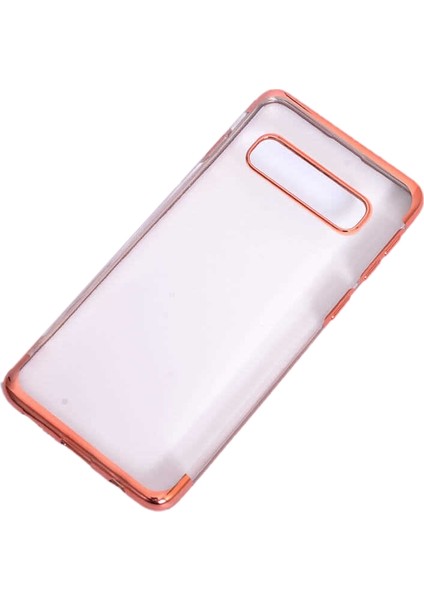 Jopus Samsung Galaxy S10 Dört Köşe Renkli Şeffaf Lazer Silikon - Rose + 3D Ekran Koruyucu