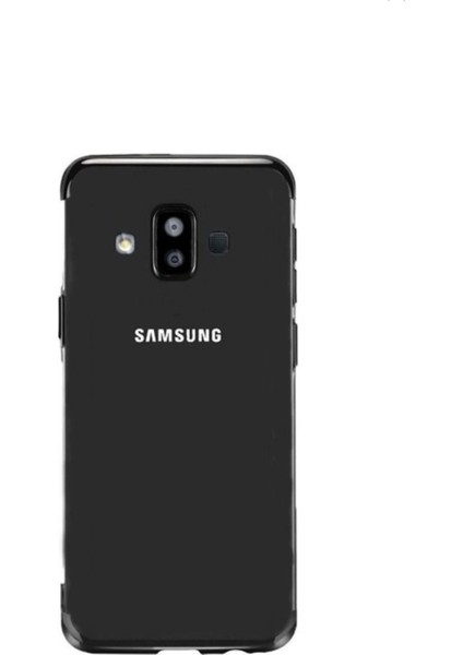 Jopus Samsung Galaxy J7 Duo Dört Köşe Renkli Şeffaf Lazer Silikon - Siyah + Nano Ekran Koruyucu