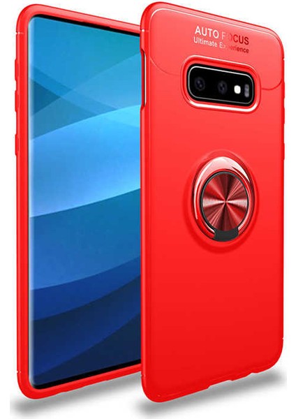 Jopus Samsung Galaxy S10 Kılıf Ultra Korumalı Yüzüklü Standlı Ravel Silikon - Kırmızı + 3D Ekran Koruyucu