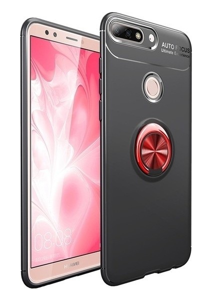 Jopus Xioami Mi 8 Lite Kılıf Ultra Korumalı Yüzüklü Standlı Ravel Silikon - Siyah Kırmızı + Cam Ekran Koruyucu