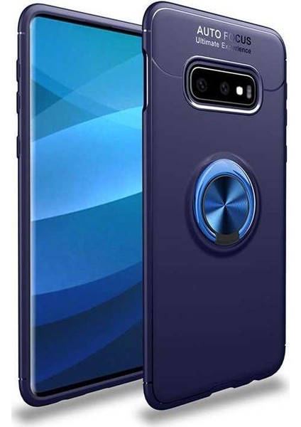 Jopus Samsung Galaxy S10E Kılıf Ultra Korumalı Yüzüklü Standlı Ravel Silikon - Lacivert + Full Body Ekran Koruyucu