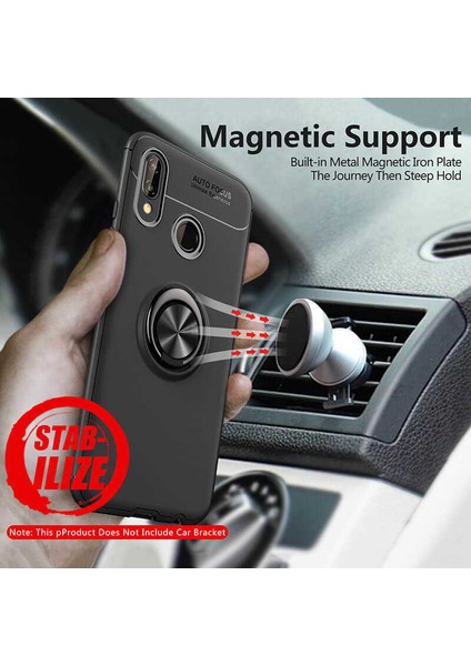 Jopus Xioami Mi 8 Lite Kılıf Ultra Korumalı Yüzüklü Standlı Ravel Silikon - Siyah Mavi + Nano Ekran Koruyucu