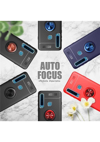 Jopus Xioami Mi 8 Lite Kılıf Ultra Korumalı Yüzüklü Standlı Ravel Silikon - Siyah Mavi + Nano Ekran Koruyucu