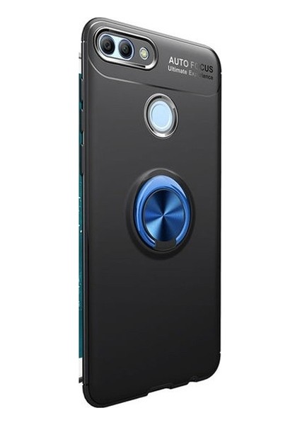 Jopus Xioami Mi 8 Lite Kılıf Ultra Korumalı Yüzüklü Standlı Ravel Silikon - Siyah Mavi + Nano Ekran Koruyucu