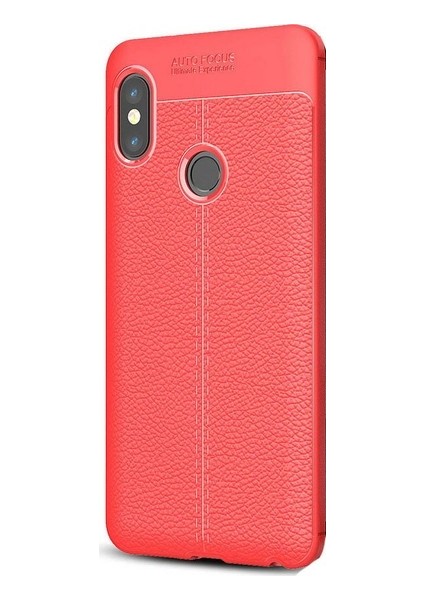 Jopus Xioami Redmi Note 5 Pro Kılıf Deri Desenli Lüx Niss Silikon - Kırmızı