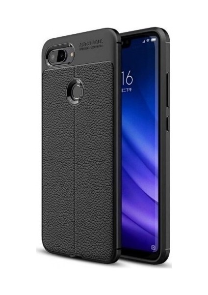 Jopus Xioami Mi 8 Lite Kılıf Deri Desenli Lüx Niss Silikon - Siyah