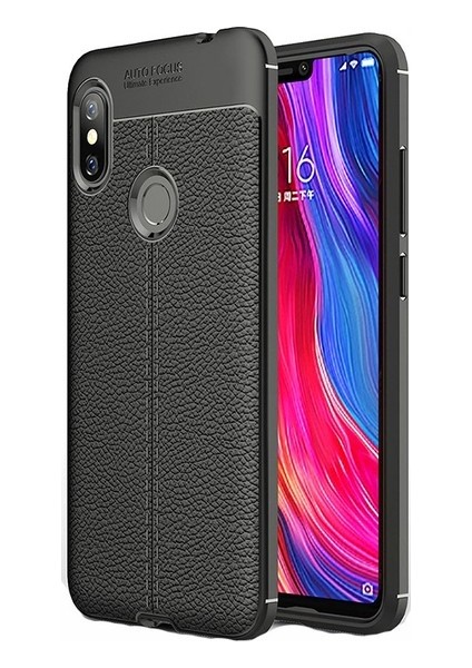 Jopus Xioami Redmi Note 6 Pro Kılıf Deri Desenli Lüx Niss Silikon - Siyah