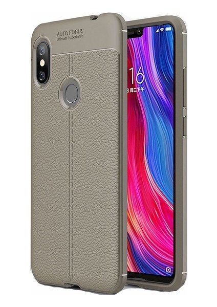 Jopus Xioami Redmi Note 6 Pro Kılıf Deri Desenli Lüx Niss Silikon - Gri