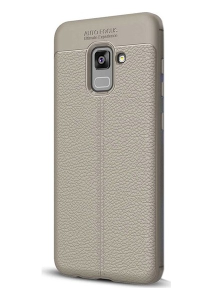 Jopus Samsung Galaxy A8 Plus 2018 Kılıf Deri Desenli Lüx Niss Silikon - Gri