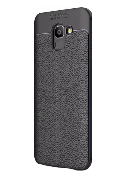 Jopus Samsung Galaxy J6 Kılıf Deri Desenli Lüx Niss Silikon - Siyah